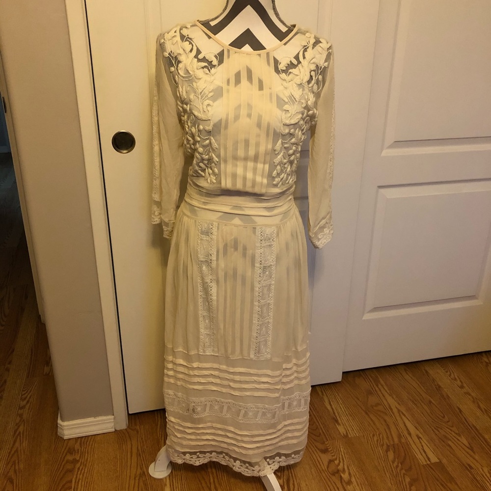 Zara Crochet Pleated Sheer Maxi Dress